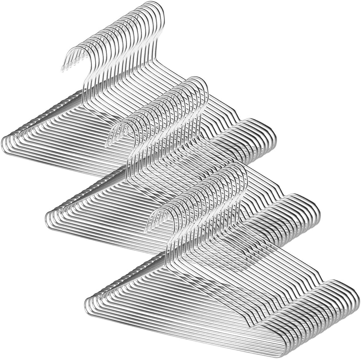 Nateuiy TUXWANG Metal Hangers, 60 Pack Stainless Steel Strong Wire Clothes Hangers-16.5 Inch, Silvery