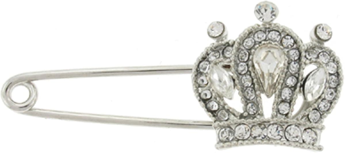 Silver and Clear Crystal Royal Princess Crown Safety Pin Brooch