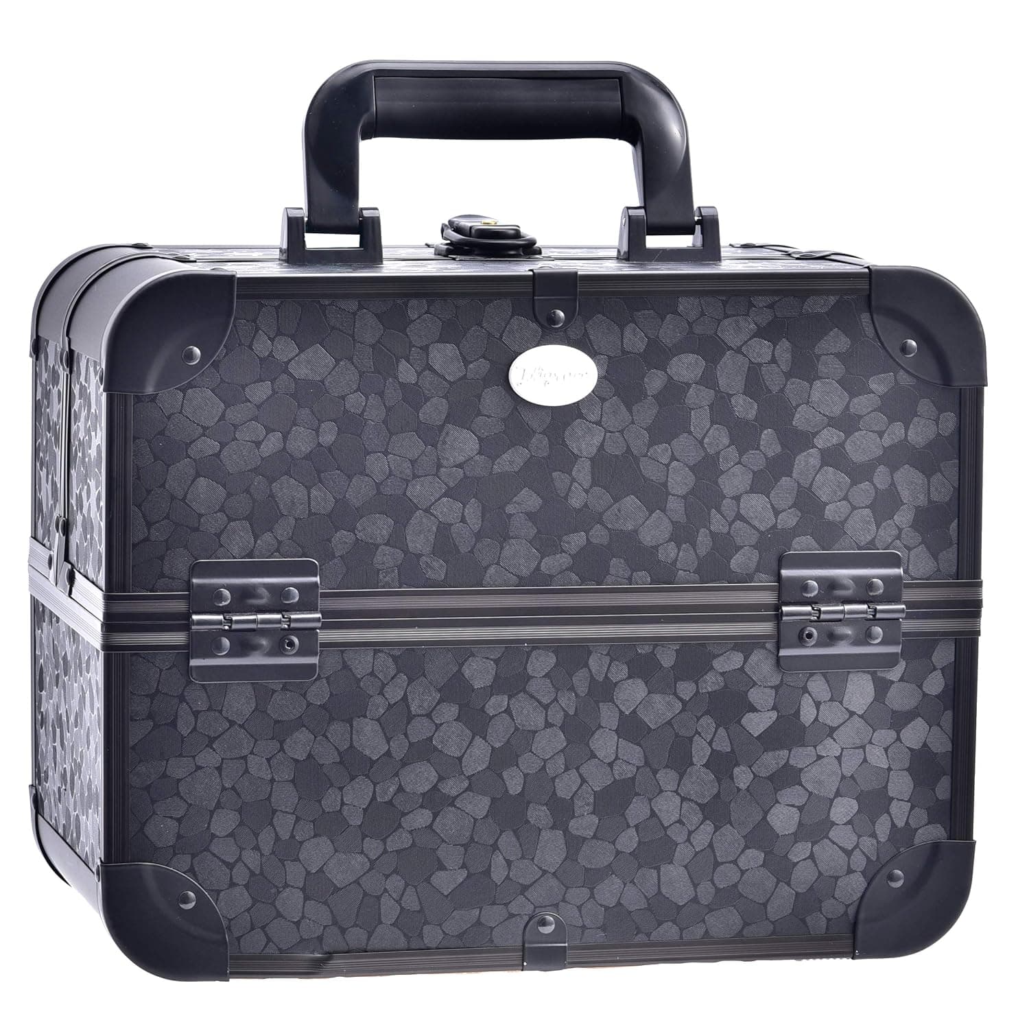 Joligrace Makeup Train Case Professional 12 inch Large Black Organizer Box Cosmetic Travel Storage Portable Lockable with 4 Trays and Mirror