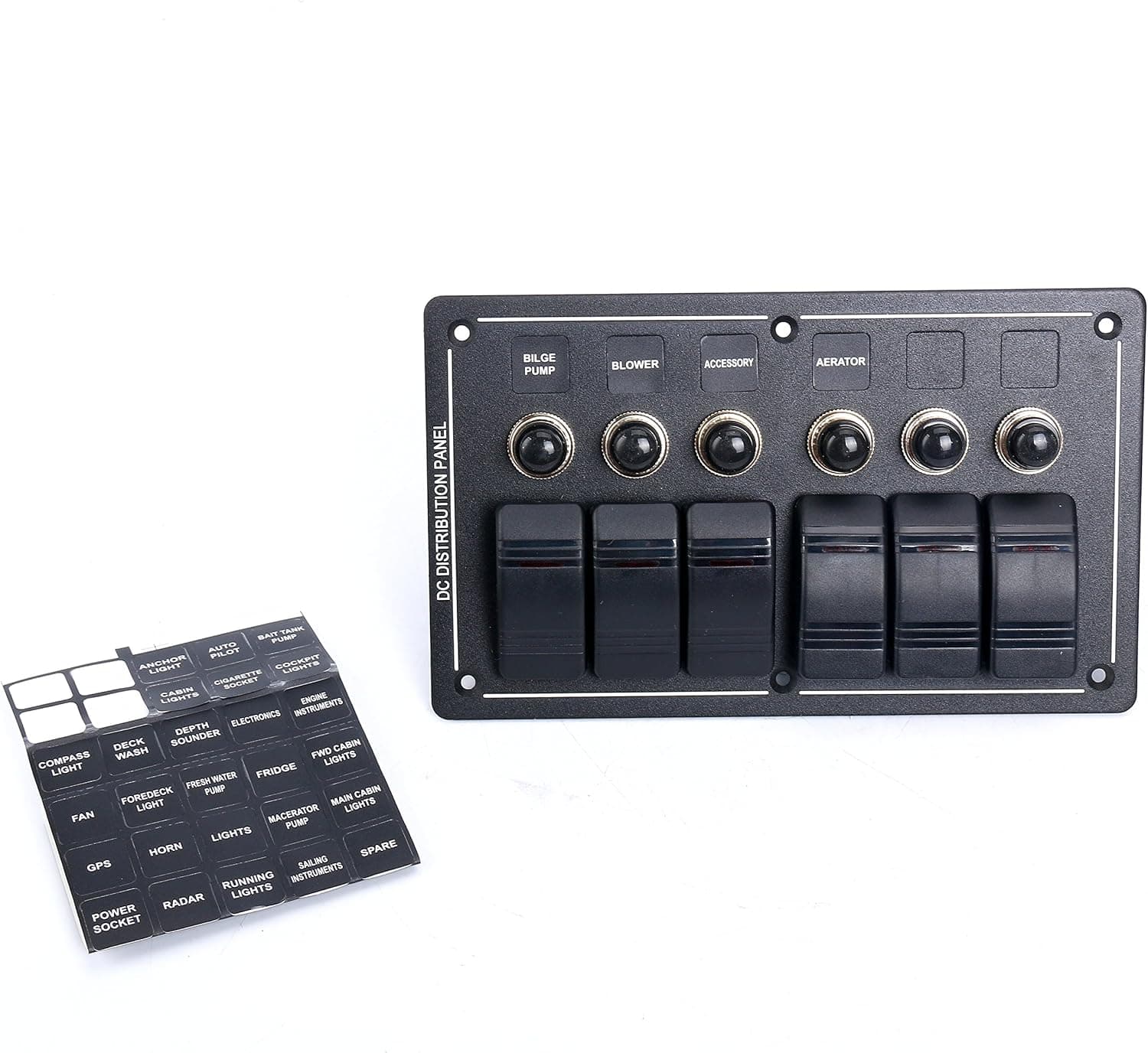 Amarine Made 6 Gang Aluminium LED Rocker & Circuit Breaker Waterproof Marine Boat Rv Switch Panel - AMLB6Z