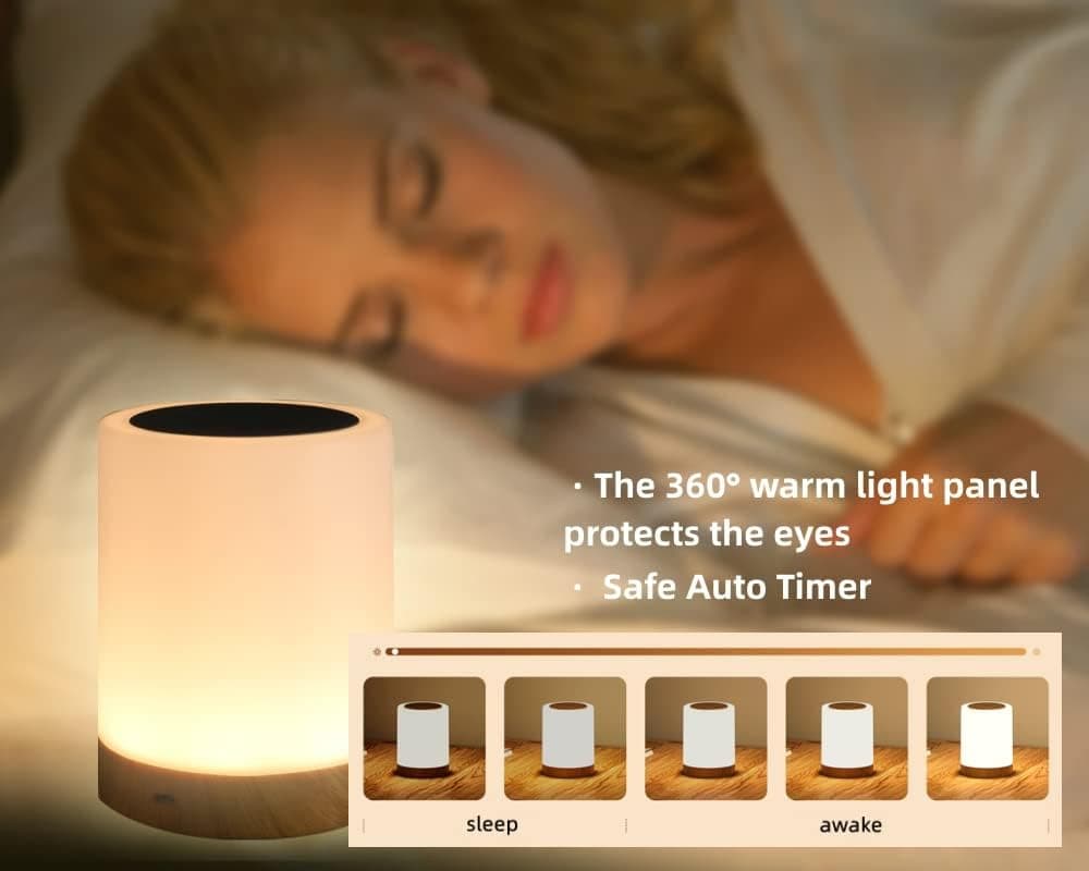 D-MER LED Night Light with Colorful Atmosphere Brightness Touch Control & Timer Setting Auto Shutdown Rechargeable Lamp for Bedroom Bathroom