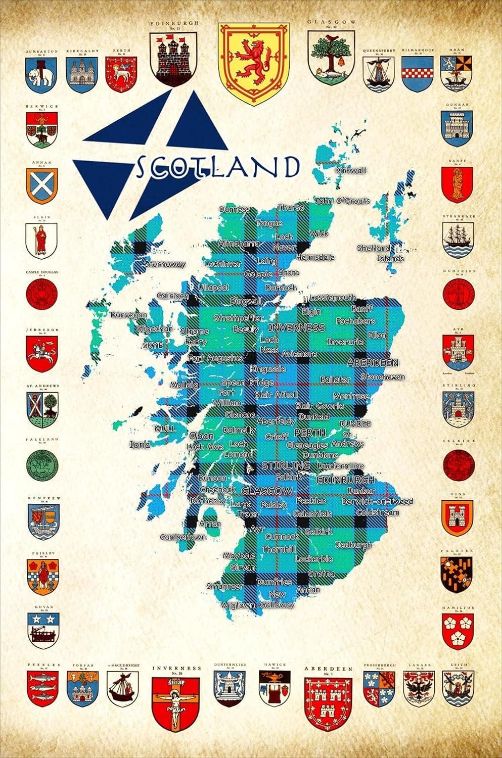 FANCYTHAT and SCIFI PLANET Scotland Tea Towel Map of Scotland