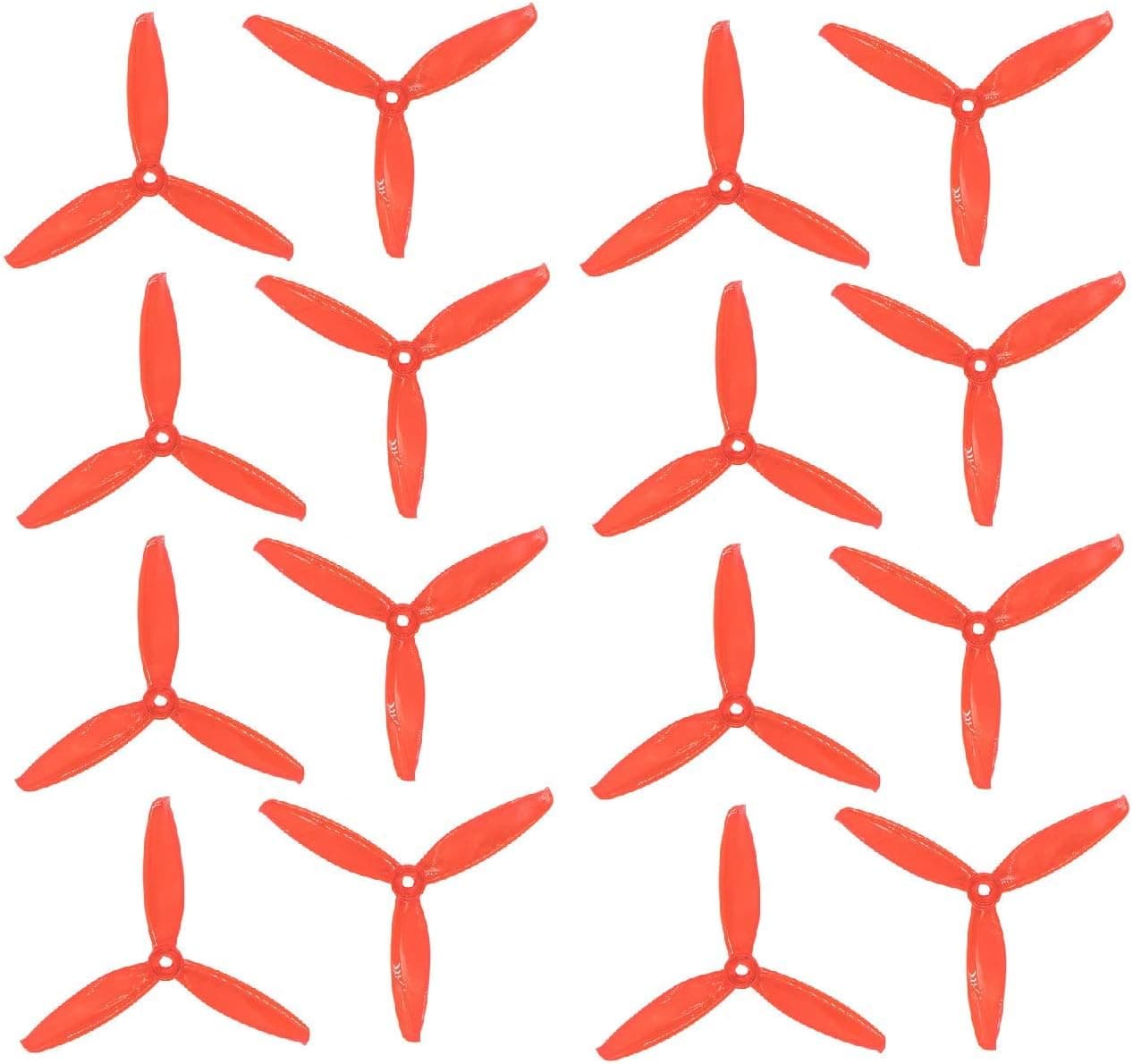 Genuine Gemfan 5043 3-Blades (5x4.3x3) Propellers by RAYCorp. 16 Pieces(8CW, 8CCW) Clear Red - Polycarbonate 5-inch Tri Blades Quadcopters & Multirotors Props + RAYCorp Battery Strap