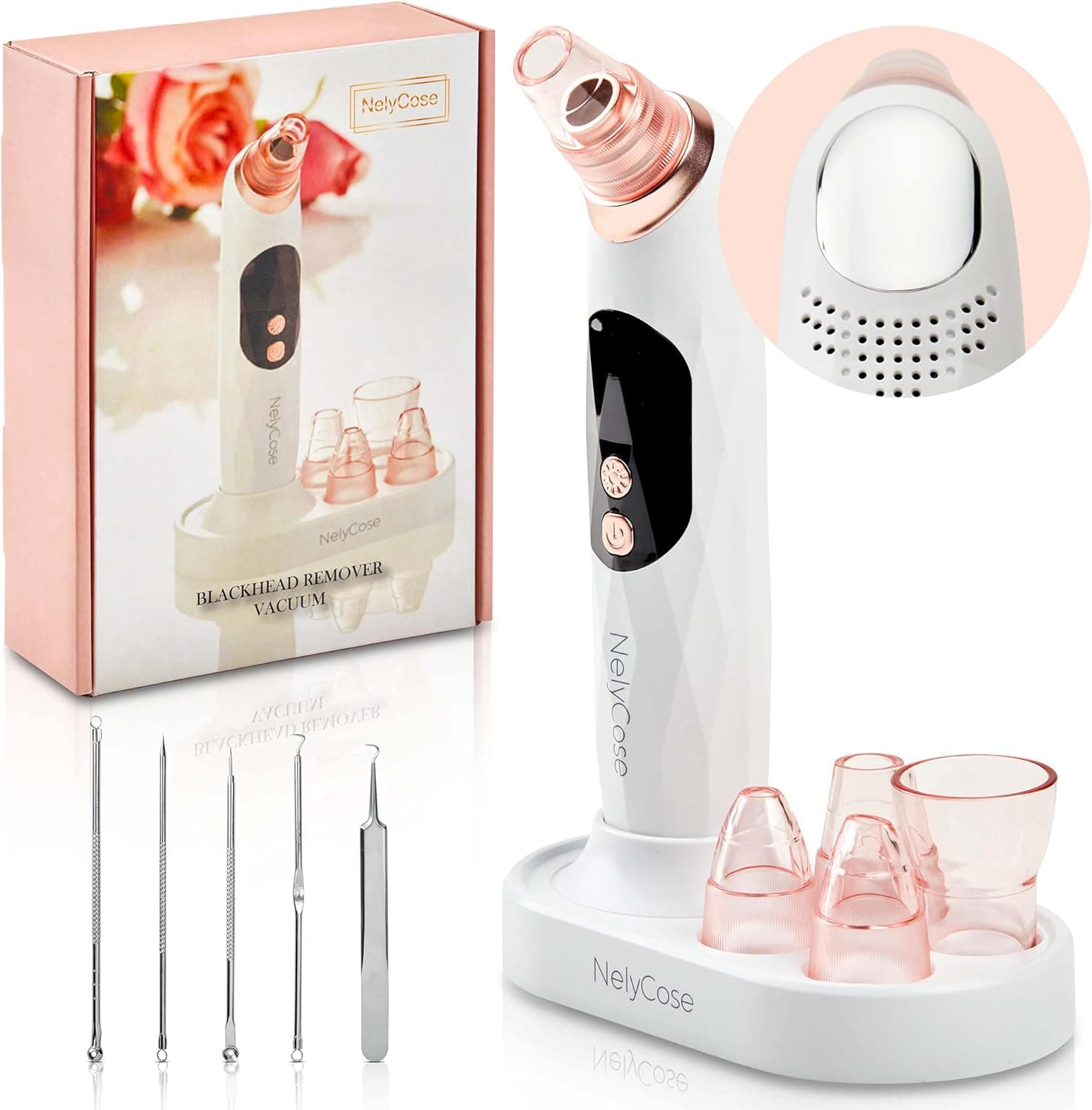 Blackhead Remover Pore Vacuum with Hot Compress - Acne Comedo Extractor USB Rechargeable Suction Tool with 4 Probes and 3 Adjustable Suction Level for Blackhead Whitehead Acne Removal