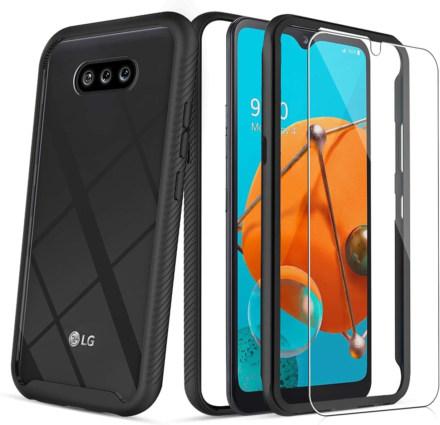 PULEN for LG K31 Case,LG Risio 4 Case,LG Phoenix 5 Case,LG Fortune 3 Case with Screen Protector [1 Pack],Full-Body Rugged Shock Absorption Heavy Duty TPU Bumper+Clear PC Back Anti-Drop Cover - Black