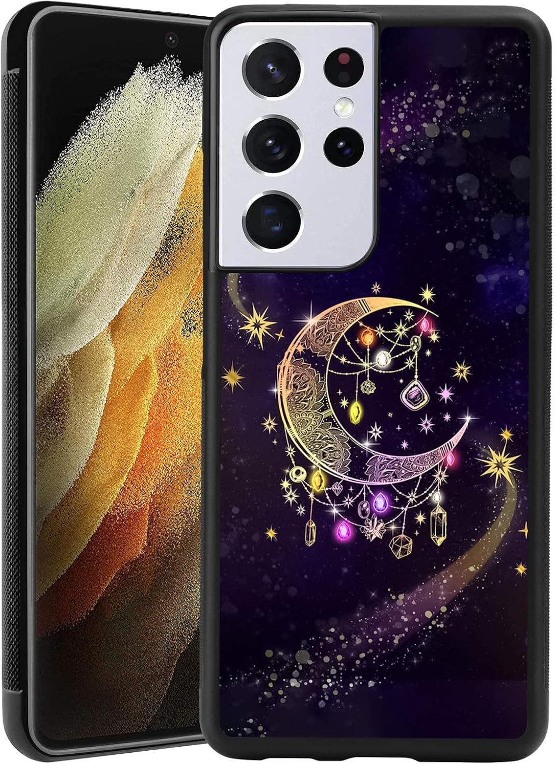 AIGOMARA Samsung Galaxy S21 Ultra (Not Fit S21 and S21 Plus) Case with Moon Galaxy Pattern Slip Resistant Soft TPU and Hard PC Back Stylish Fashion Case Compatible with Samsung Galaxy S21 Ultra