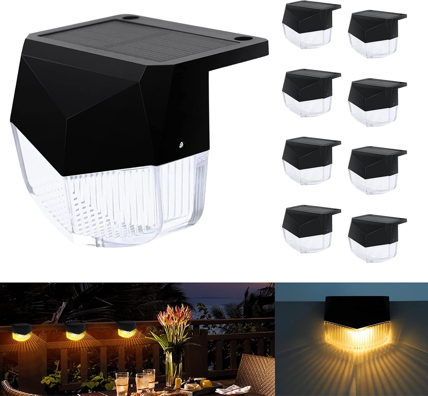 Kihoplly Solar Step Lights Outdoor, 8 Pack Solar Deck Lights Waterproof LED Solar Fence Lights for Garden Fence Patio Yard Stair Pathway Driveway Dock Porch Path
