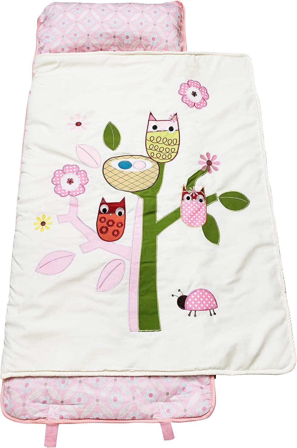 Ellie and Luke SoHo Toddler Nap Mat Hand Embroidered, Pink Owls