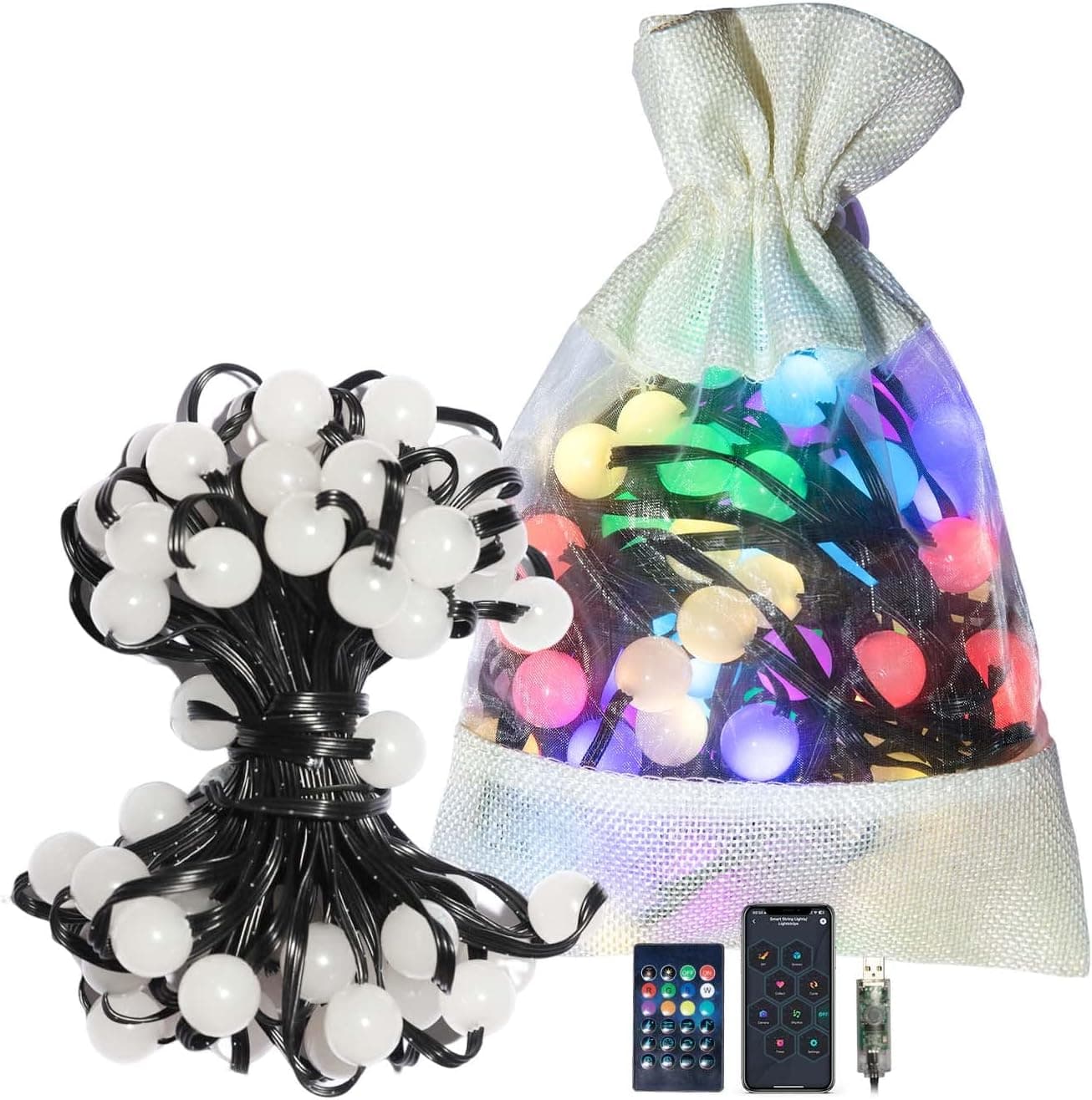 PHYLEKO Outdoor String Lights, 33FT 66LED String Lights, IP68 Waterproof Patio Lights, RGB Color Changing String Lights for Patio Decor, String Lights for Outside with Music Sync,Bluetooth,APP Control