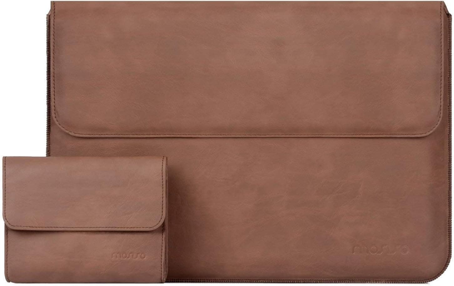 MOSISO Laptop Sleeve Compatible with 14-15 Inch 2019 2018 2017 2016 MacBook Pro USB-C A1990 A1707/Dell HP Lenovo Chromebook,PU Leather Protective Bag wtith Stand Function & Small Case,Distressed Brown