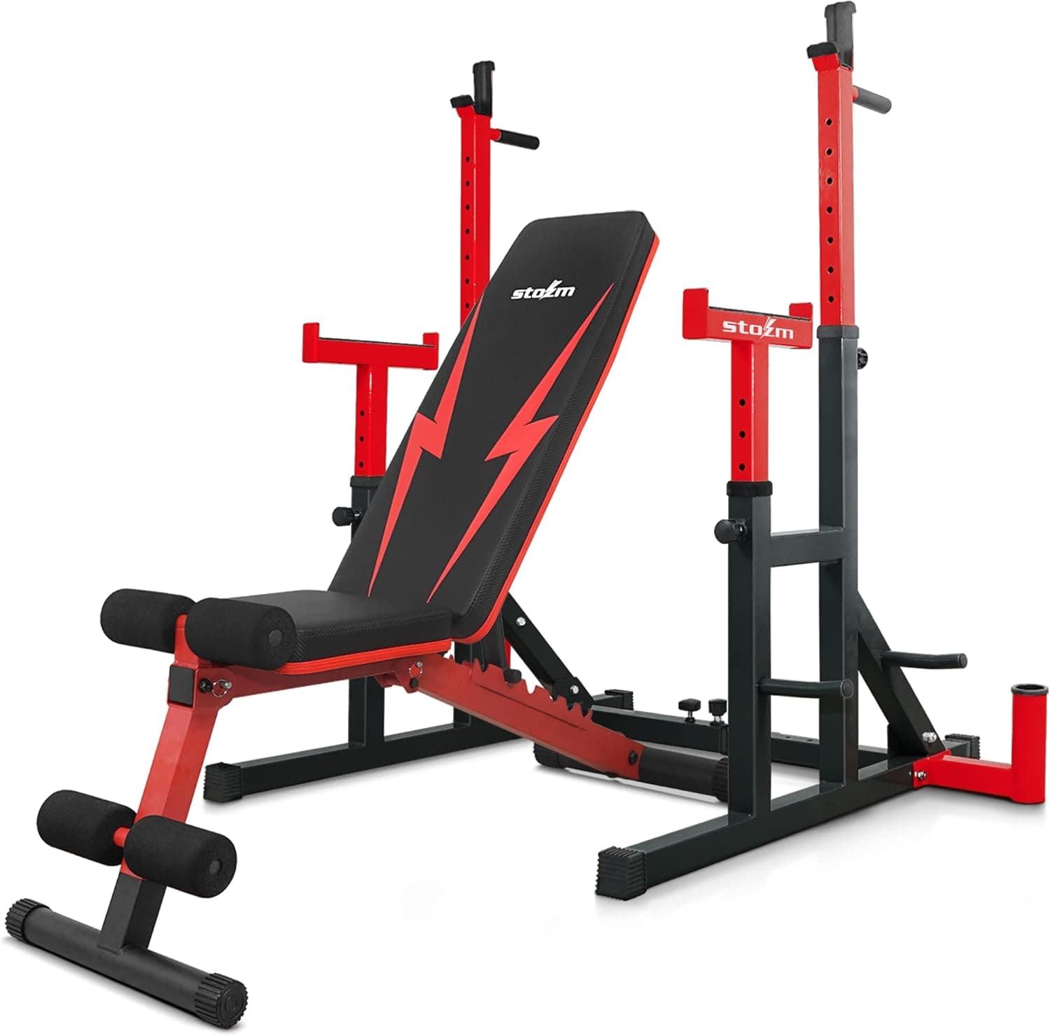 STOZM Combo Barbell Rack (Support Up to 770 lbs) & Adjustable Weight Bench (Support Up to 900 lbs) with Foldable Design for Weight Lifting & Full Body Workout – 14-Gauge Steel Frame