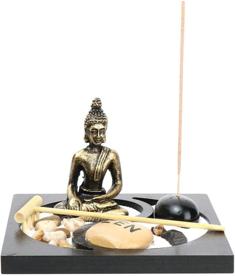MEIMESH Resin Zen Garden Zen Statue Ornament for Home Decor Incense Burner with Sand Tea Light Candle Holder for Yoga Office Home (2：15x15x9cm)