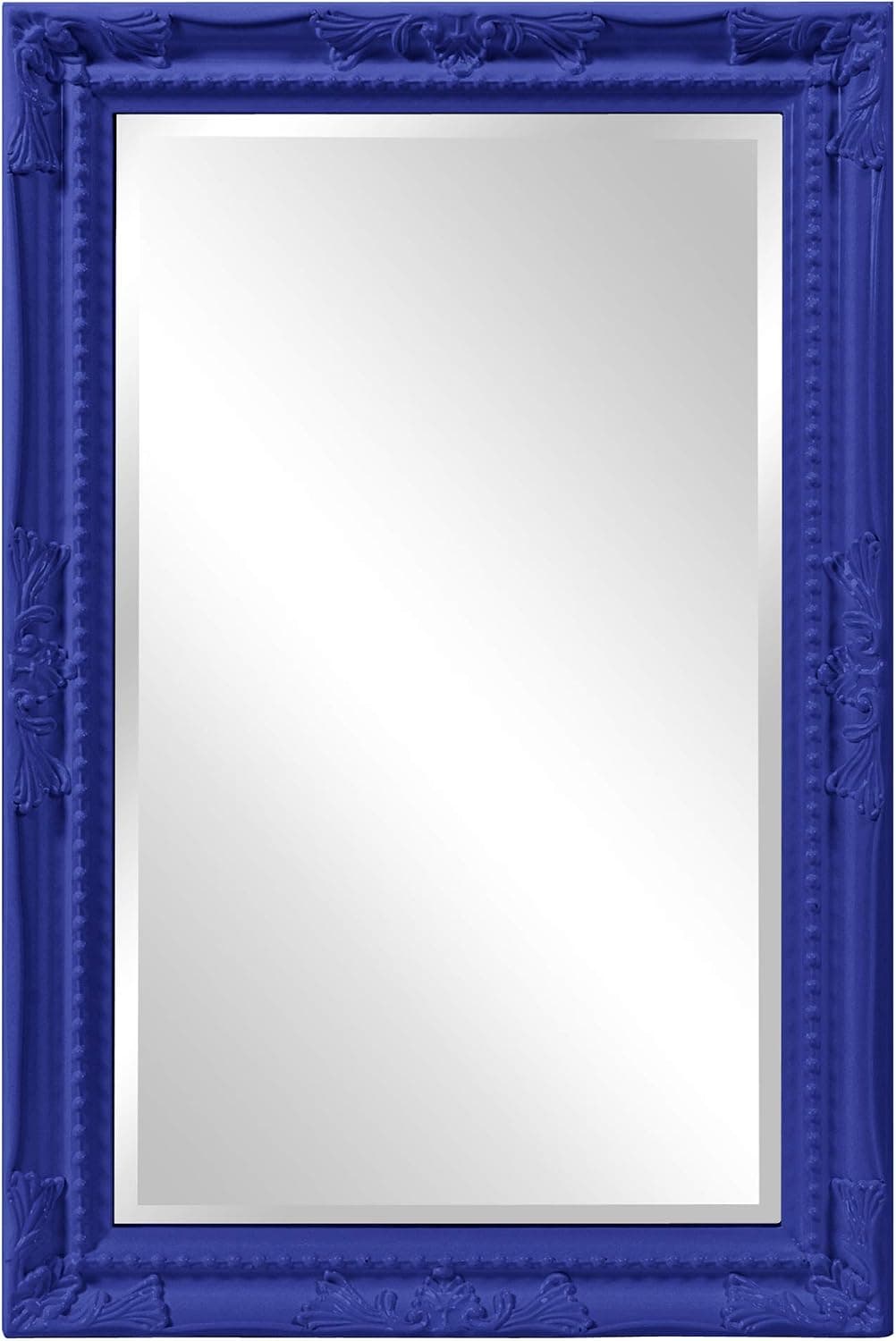 Howard Elliott Queen Ann Rectangular Hanging Wall Mirror, Beveled, Vanity, Glossy Royal Blue, 24 x 36 Inch