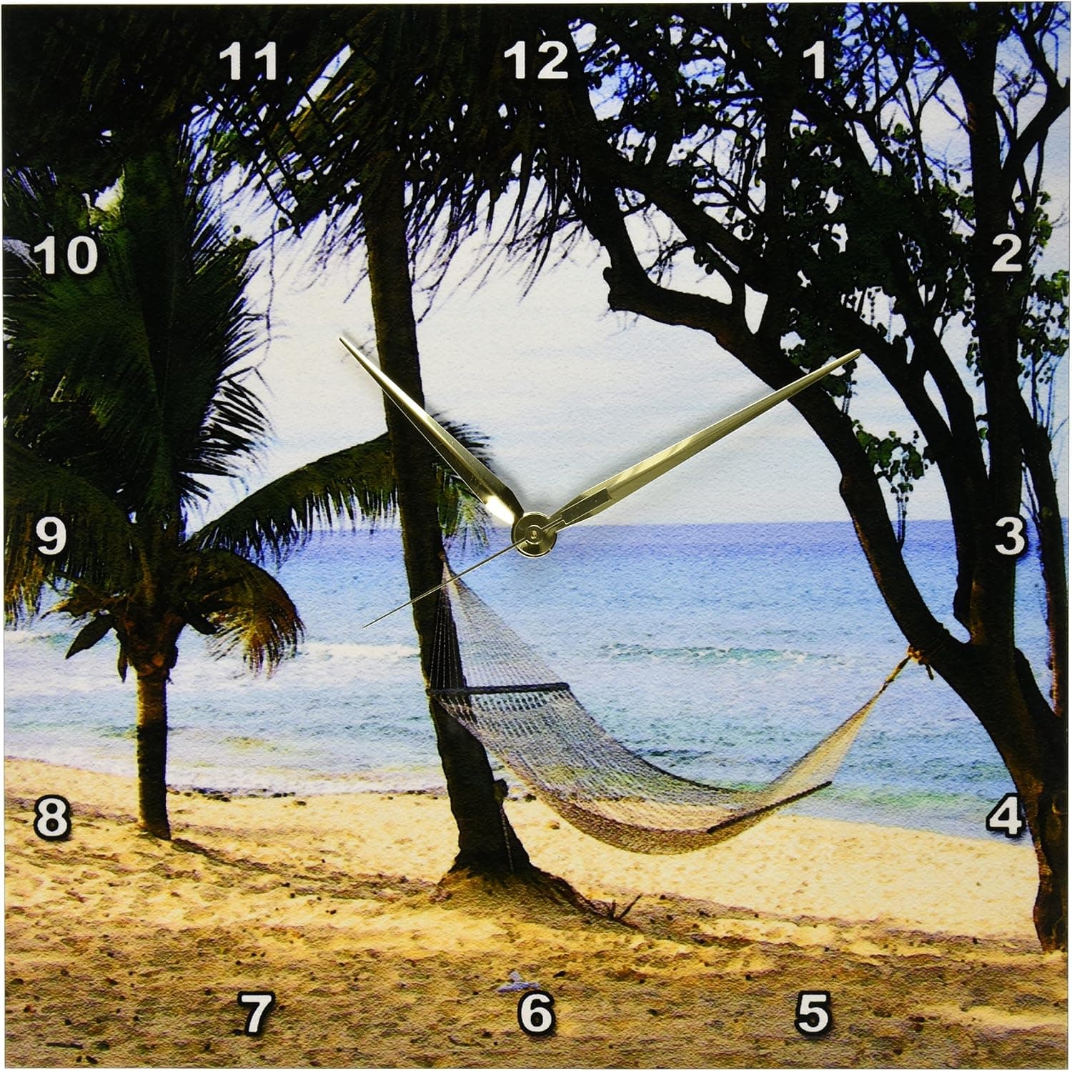 3dRose DPP_194375_2 Tropical Beach Hammock Wall Clock, 13 by 13-Inch