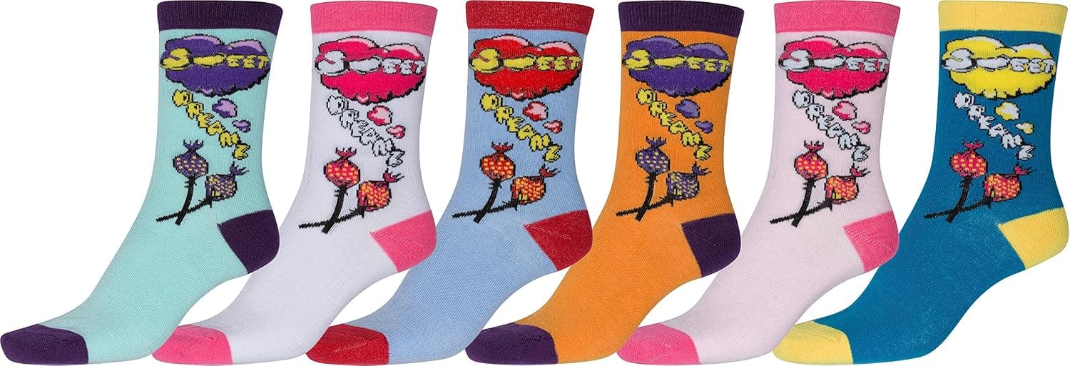 Sakkas Women's Fun Colorful Design Poly Blend Crew Socks Assorted 6-Pack