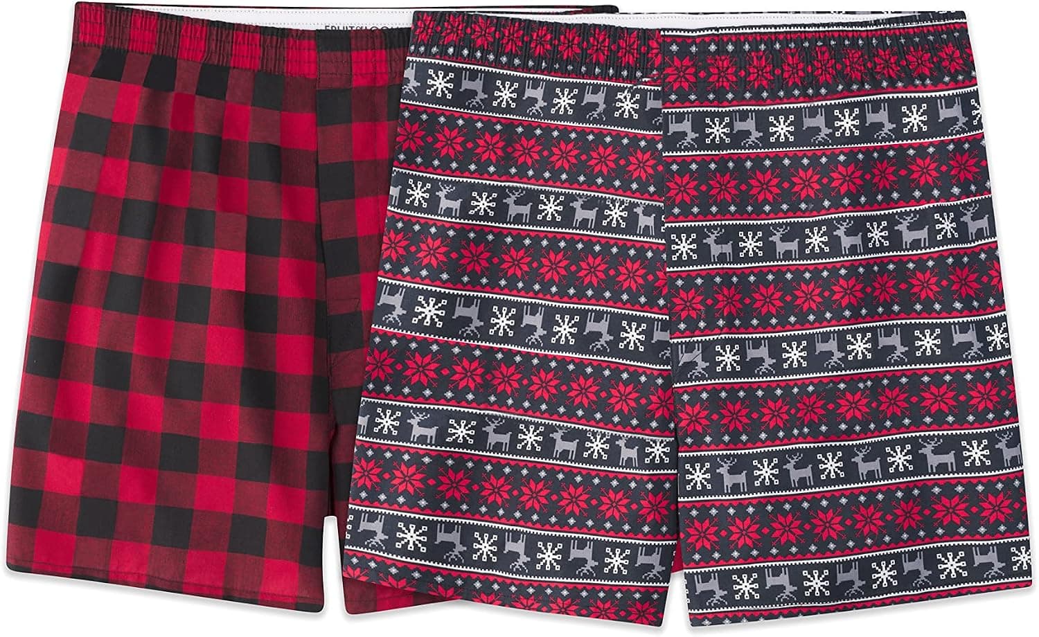 Fruit of the Loom Men's Boxer Shorts, Woven-2 Pack-Holiday Print, Medium