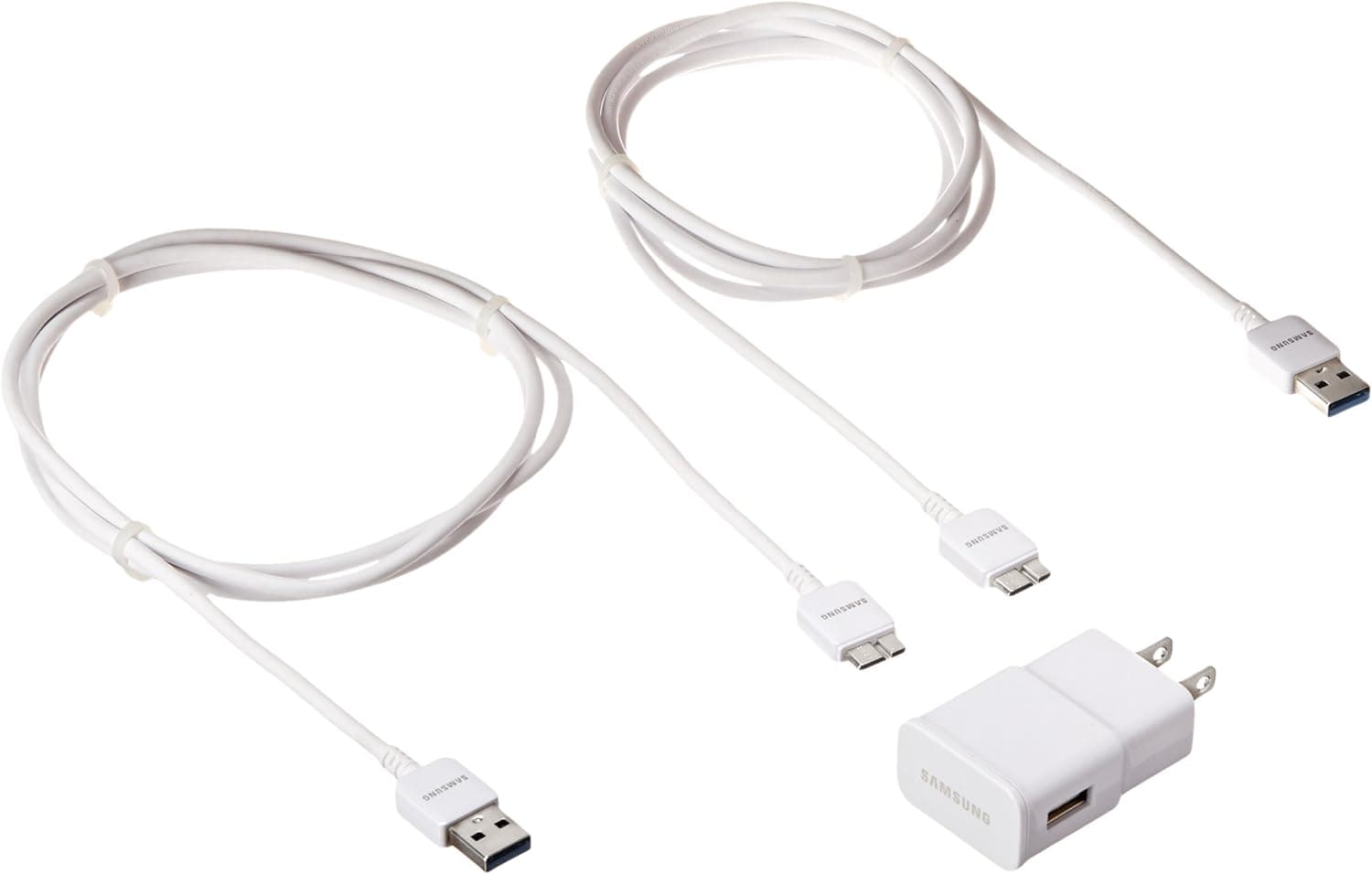 Samsung OEM Authentic Samsung 2 Amp Adapter 5-Feet Micro USB 3.0 Data Sync Charging Cables for Galaxy S5/Note 3 - Non-Retail Packaging - White