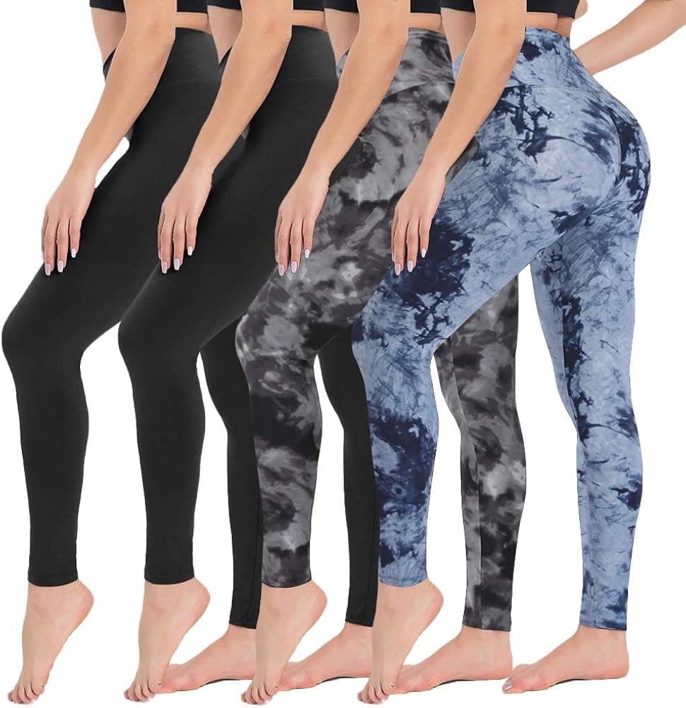 4 Pack Women's High Waisted Leggings - Tummy Control Soft Pants 4 Way Stretch Compression Tights for Yoga Workout