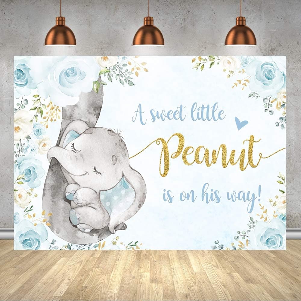Lofaris 7x5ft Boy Floral Elephant Baby Shower Backdrop for Boy A Sweet Little Peanut is On The Way Photography Background Kids Birthday Prince Party Decorations Banner Photo Studio Booth Shoot Props