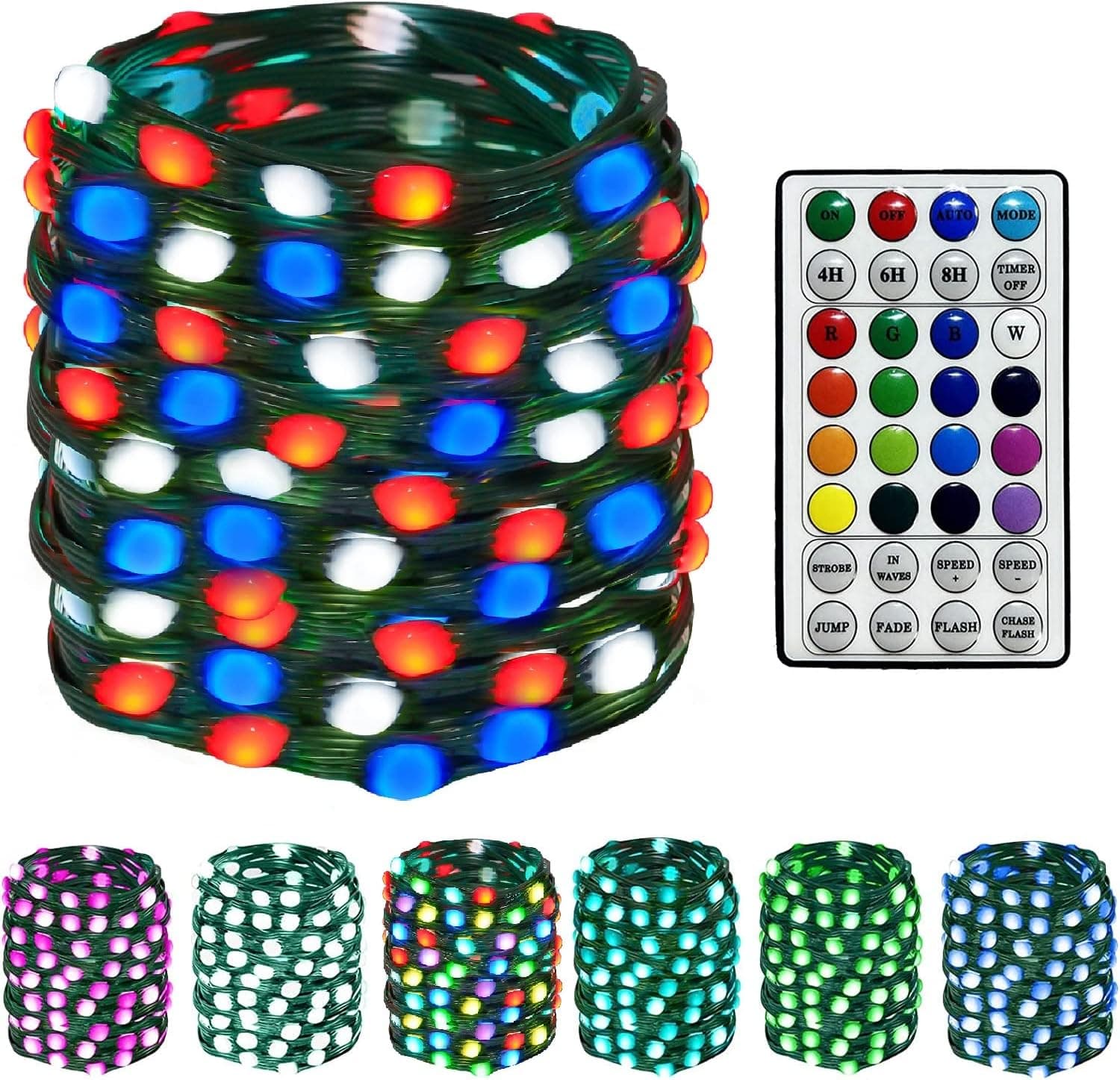 66FT 200 LED Red White and Blue Lights, Color Changing LED Fairy String Lights, Green Wire Lights USB with Remote & Timer for Holiday Decorations, Multi-Color & More Solid Colors