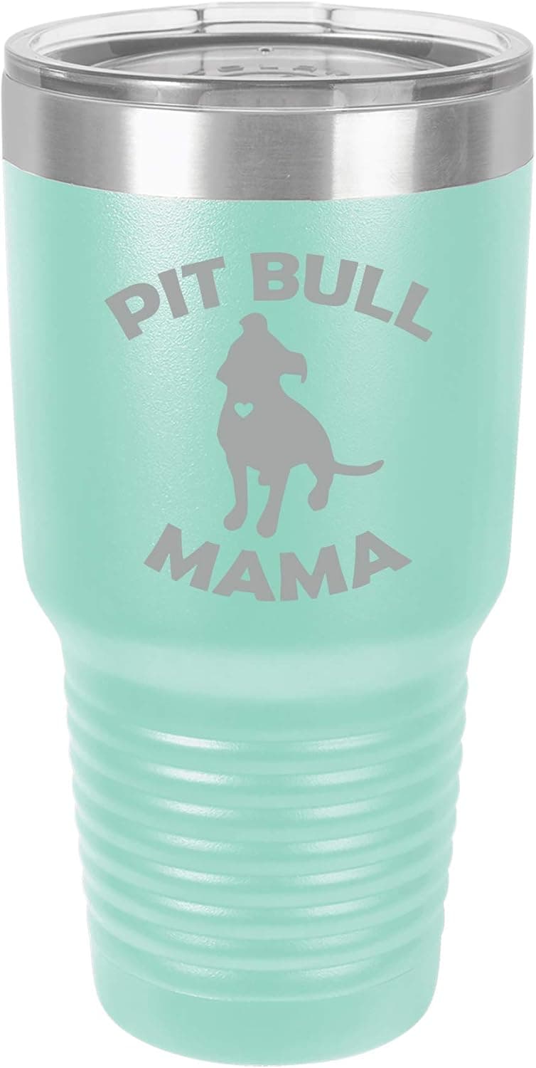 Tumbler Stainless Steel Vacuum Insulated Travel Mug Pit Bull Mama (Teal, 30 oz)