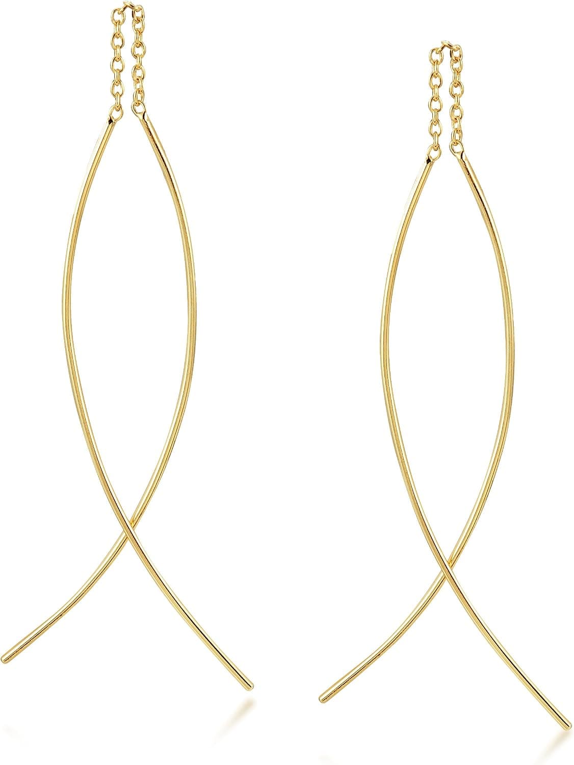 Sterling Silver Threader Earrings Double Curved Wire Dangle Drop Earrings for Women