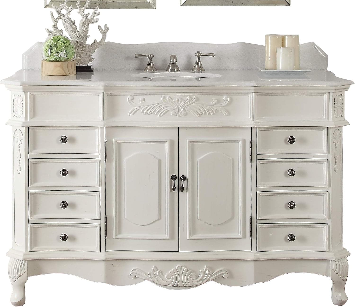 56” Traditional Style White Marble Morton Bathroom Sink Vanity - CF-2815W-AW-56