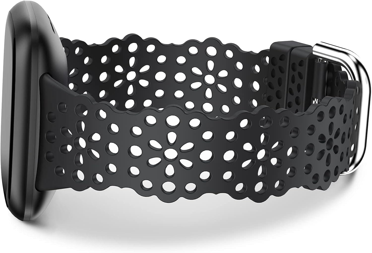 TOYOUTHS Compatible with Fitbit Sense/Sense 2 Band/Versa 3/Versa 4 Bands Women Soft Silicone Replacement Strap Dressy Lace Flower Cut-Outs Breathable Waterproof Sport Wristband Accessories