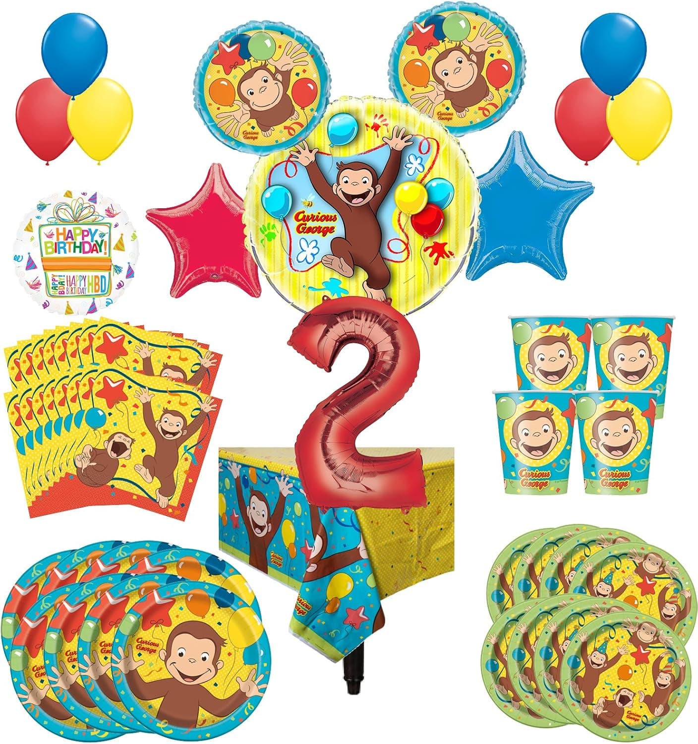 Curious George Party Supplies 8 Guest Kit 2nd Birthday Balloon Bouquet Decorations