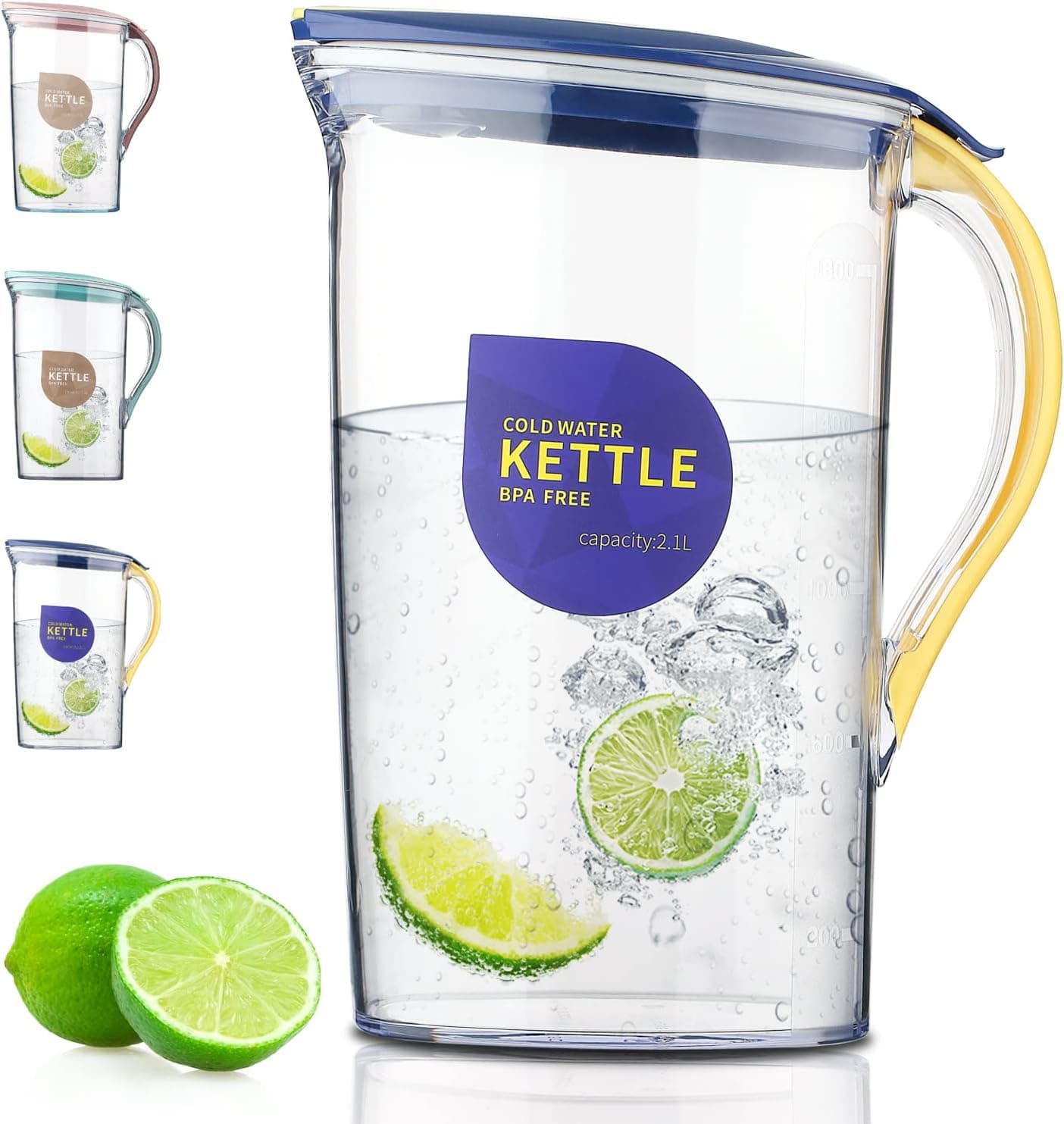 Berglander Fridge Door Water Pitcher With Lid Perfect for Making Tea, Juice And Cold Drink, 71 OZ Water Jug Made of Clear PET, No Smell Clear Fiber Glass Carafe BPA free