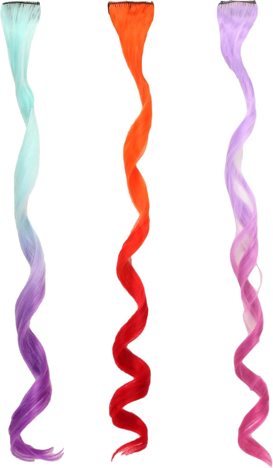 Sophia's 18" Doll Set of 3 Curly Clip in Hair Pieces Aqua/Orange/Lavender