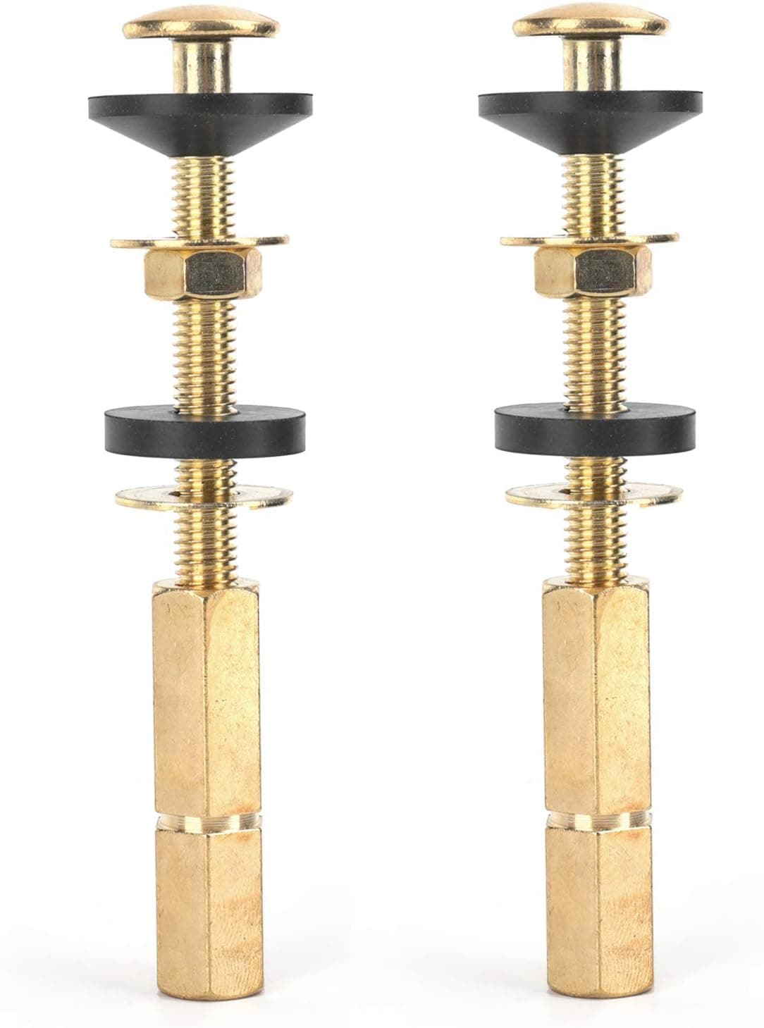 2-Packs Universal Toilet Tank Brass Bolt Kits Double Gaskets with Extra Long Stainless Plating Brass Lock Nuts for Fastening Easy to install - Toilet Tank Repair Screw