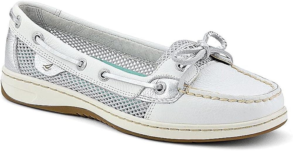Sperry Top-Sider Women's Angelfish White Leather/Silver Open Mesh Boat Shoe 5 M (B)