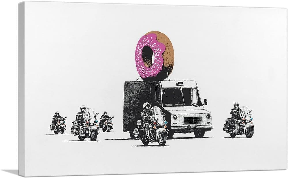 ARTCANVAS Donut Police Canvas Art Print by Banksy - 12" x 8" (0.75" Deep)