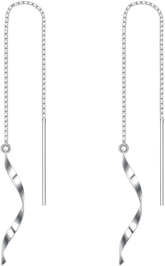 EVER FAITH Women's 925 Sterling Silver Spiral Fashion Ear Threader Dangle Earrings