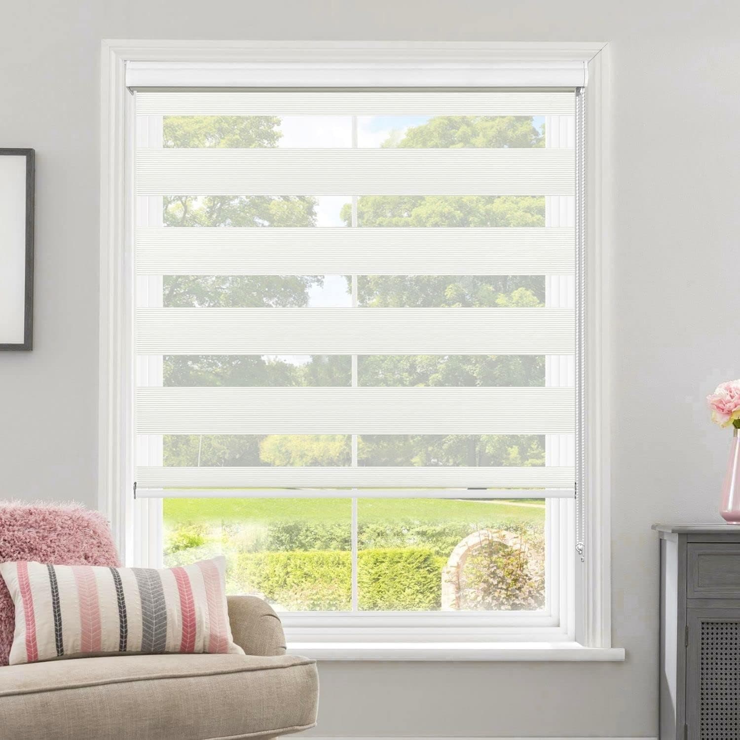 Allbright Zebra Blinds Window Shades Dual Layer (58" W X 72" H, White) Striped Blinds Sheer Shades Light Control Day and Night Window Drapes Roller Shades for Windows Easy Installation