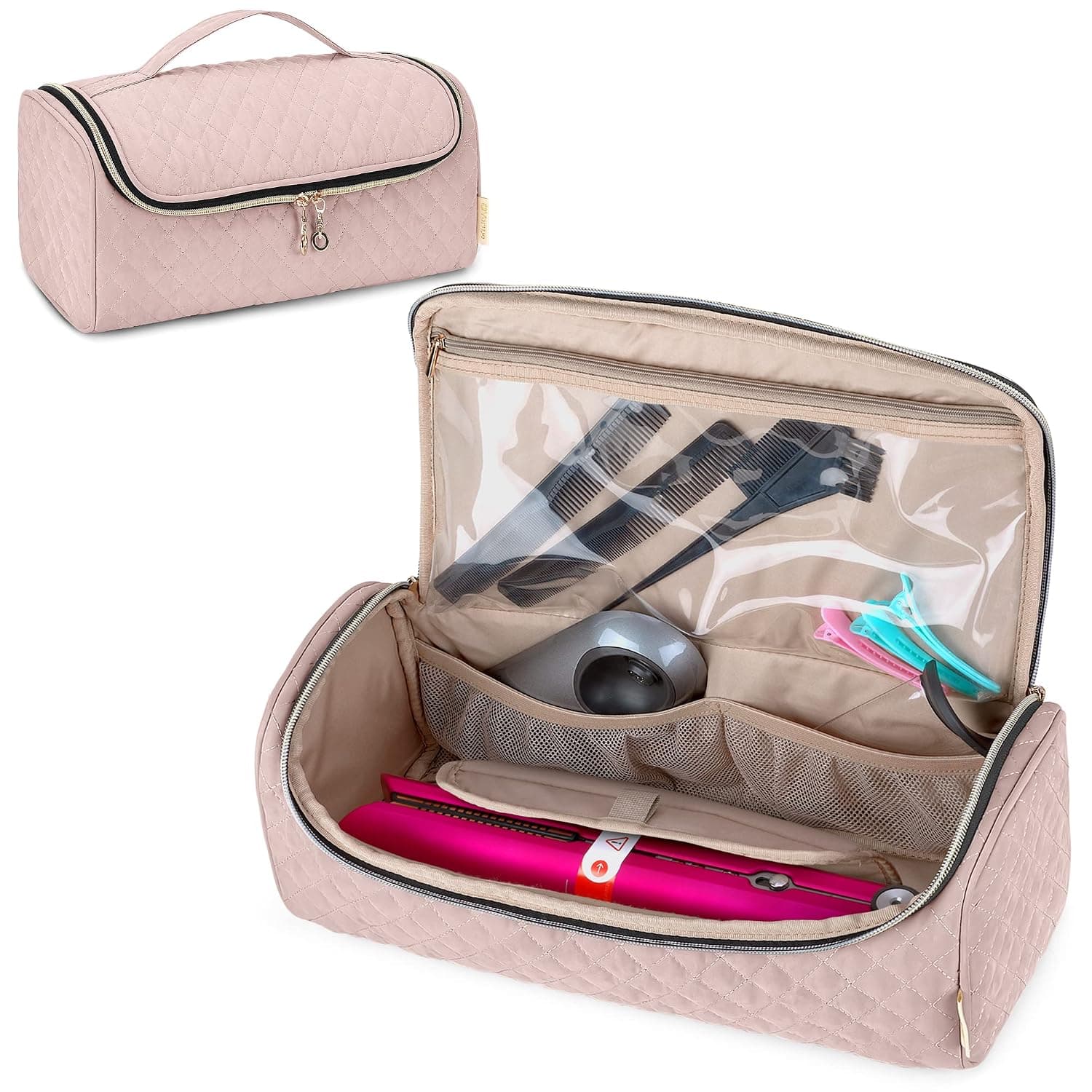 YARWO Travel Carrying Case Compatible with Hair Straightener and Attachments, Portable Storage Bag for Hair Straightener and Accessories, Dusty Rose (Patent Pending)