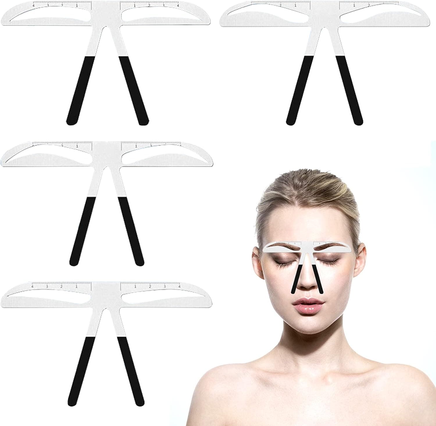 Eyebrow Stencil Kit, 4 Styles Reusable Eyebrow Shaper Template with Handle, Eyebrows Shape Kit Makeup Stencils Cosmetics Makeup Tools for Women Girls