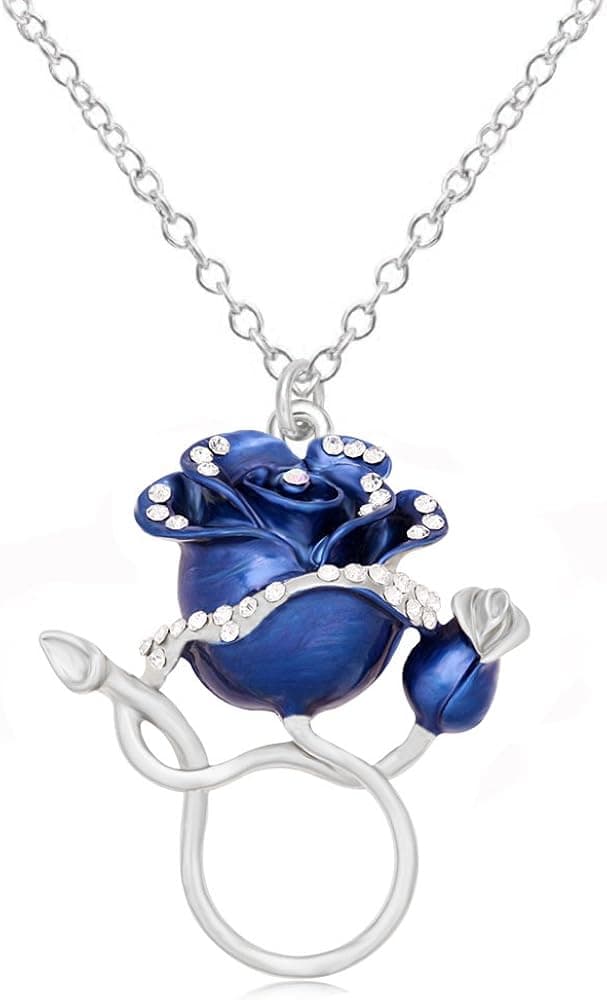 MANZHEN Rhinestone Enamel Rose Flower Pendant Necklace Badge Eyeglass Holder Multifunctional Necklace