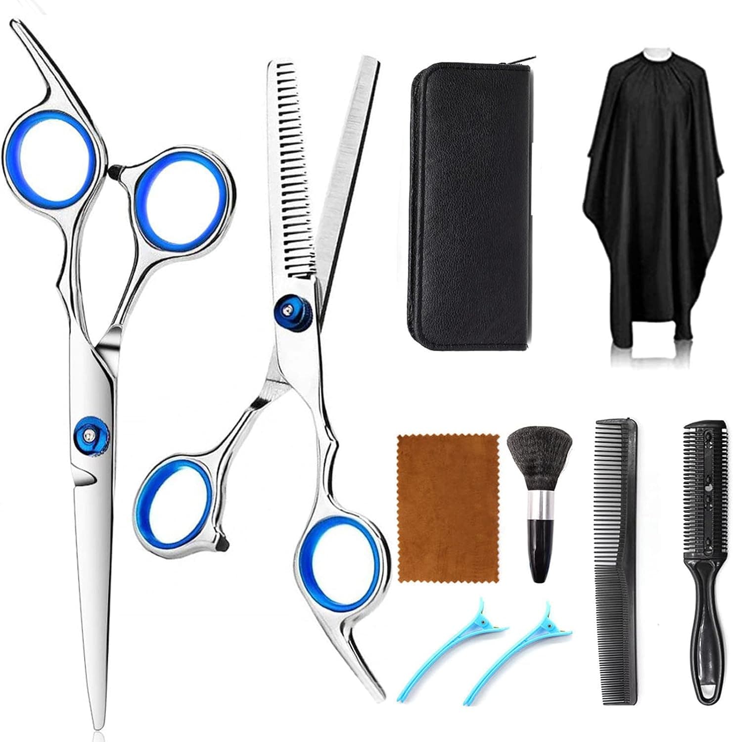 Hair Cutting Scissors Kits,Elegital 10 Pcs Stainless Steel Hairdressing Shears Professional Scissors Set with Leather Case for Hair Cutting for Salon Women Men Pet and Home Use