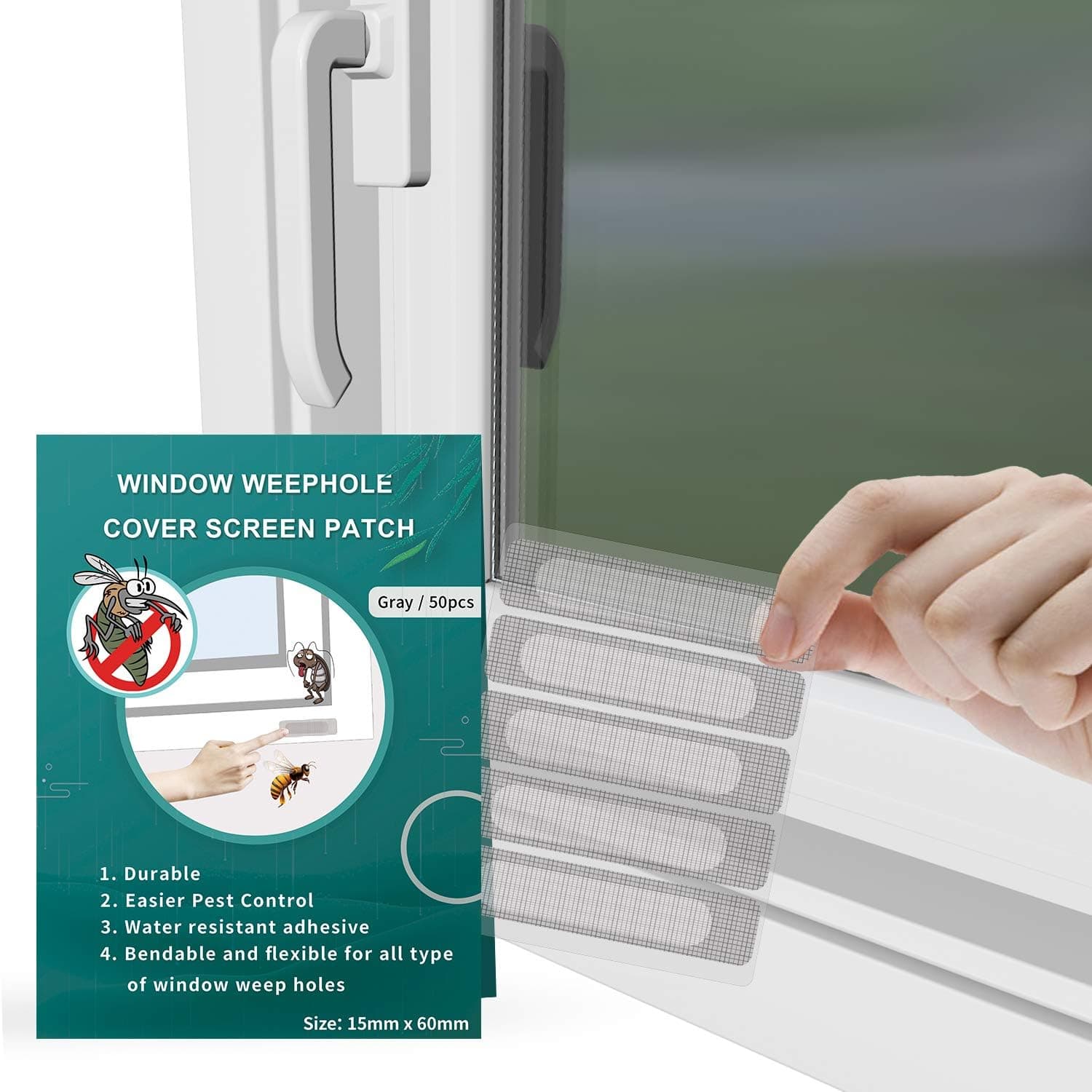 Window Weep Hole Covers Screen Patch Adhesive Window Screen Hole Patch Kit (50Pcs)