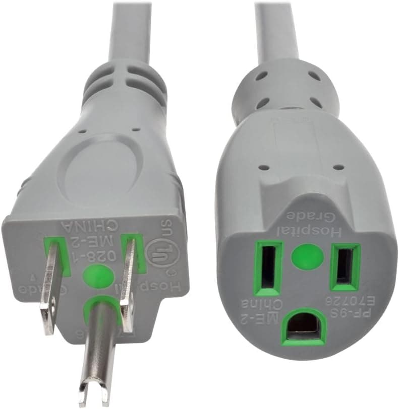 Tripp Lite 15ft Hospital Medical Power Extension Cord 5-15P HG 5-15R HG 120V 15A Gray 15' (P024-015-GY-HG)