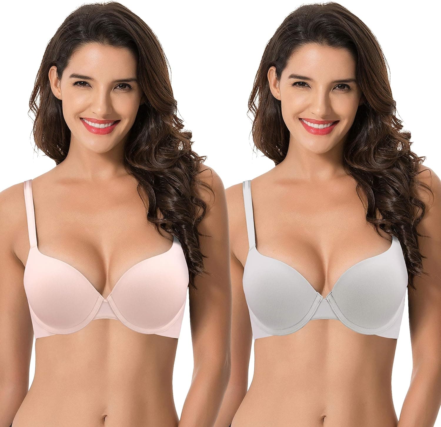 Curve Muse Women's Light Lift Add 1 Cup Push Up Underwire Convertible Tshirt Bra