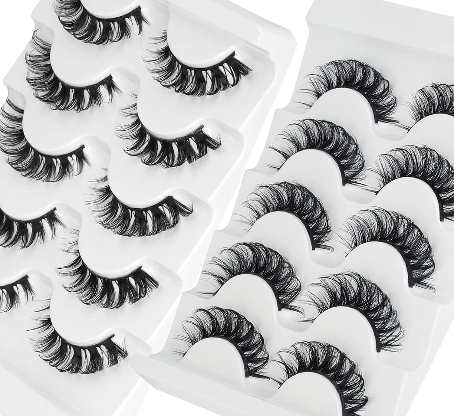 False Eyelashes DD Curl Lash Strips, 10 Pairs 3D Full Fluffy Curly Fake Russian Volume Strip Lashes by Goddvenus (2 Pack)