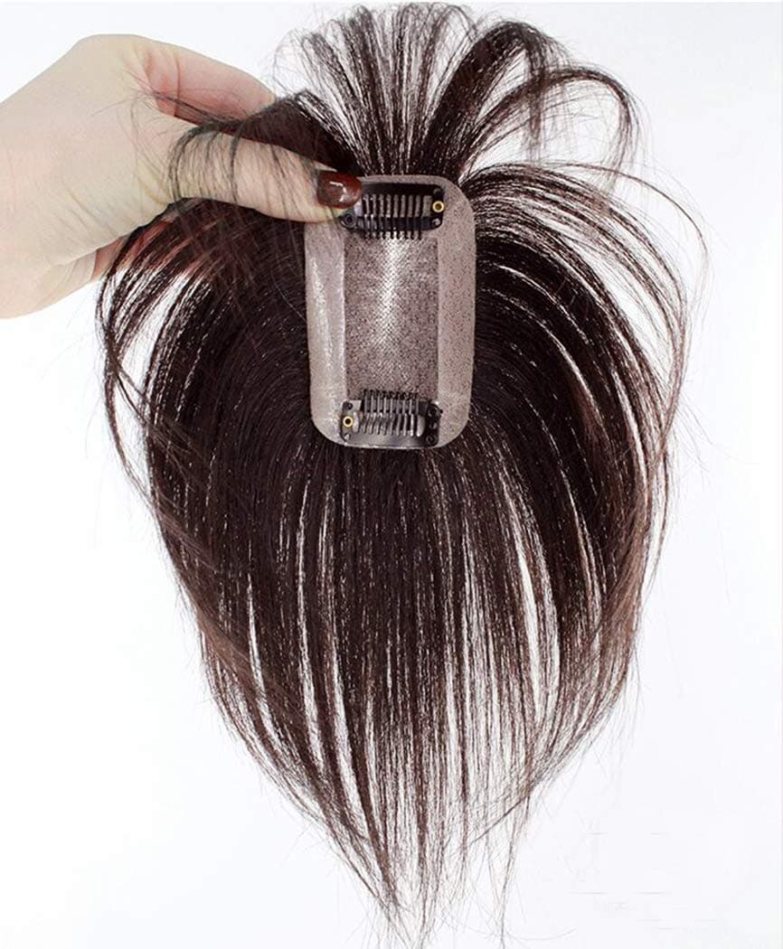 One Piece 3D Air Bangs Clip in Human Hair Bangs 3D Bangs Invisible Seamless Overhead Hair Top Hair Pieces Bangs Hand-made Topper Human Real Hair for Women Dark Brown 6"