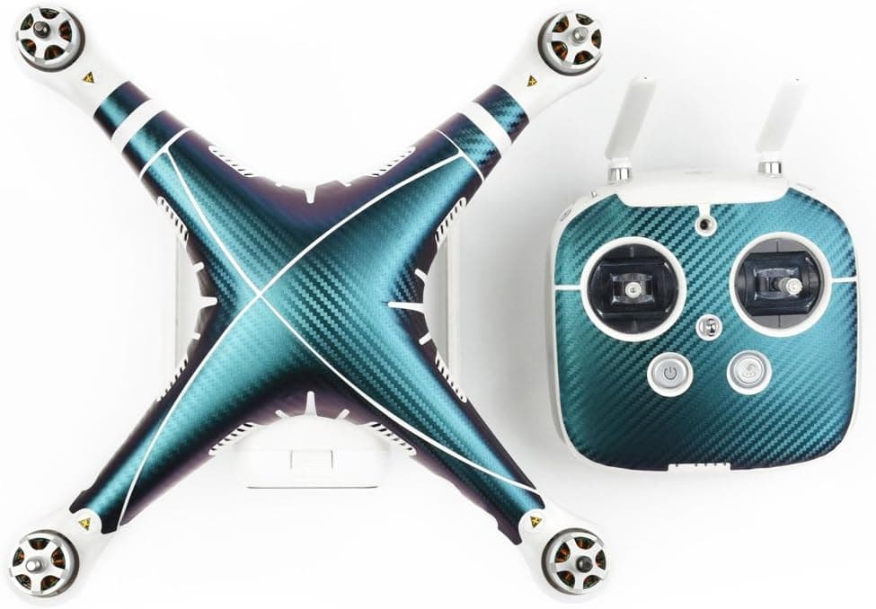 TMO DJI Phantom 3 PVC Skin Decals, Exclusive Water-Resistant Skin Decal Kit for DJI Phantom 3 Professional/Advanced Quadcopter Drone Body Shell and Remote Controller (Carbon Fiber Darkcyan)