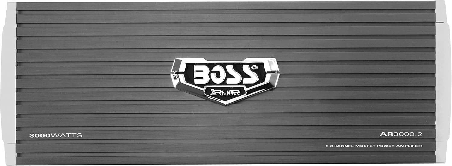 BOSS Audio Systems AR3000.2 Armor 3000 Watt, 2 Channel, 2 4 Ohm Stable Class AB, Full Range, Bridgeable, Mosfet Car Amplifier with Remote Subwoofer Control