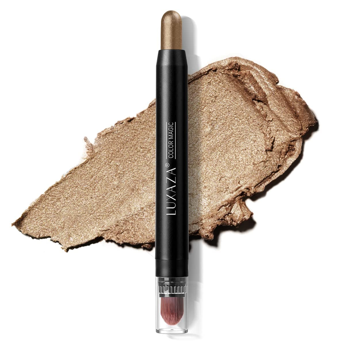 LUXAZA Eye Shadow Stick Brown, Cream Single Makeup with Blending Brush, Eye Brightener Stick, Bronzer Contour Stick, Eyeliner, Smooth Metallic #05 Little Quarky Pearl