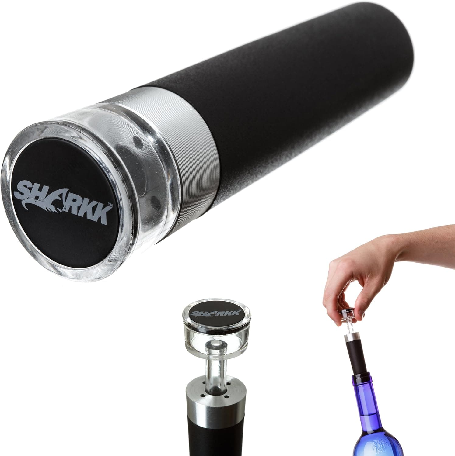 SHARKK Wine Bottle Stopper With Vacuum Pump Feature For Air-Tight Wine Storage (Black, 1)