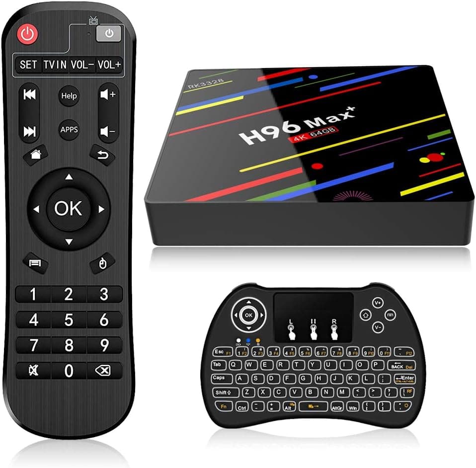 EstgoSZ 4GB Ram 64GB ROM H96 Max+ Android 9.0 TV Box , Ultra HD 3D 4K Smart TV Box Android Box RK3328 Support H265 VP9 WiFi 2.4G 5G 100M LAN Bluetooth KD18 USB3.0 Android TV Box with Keyboard
